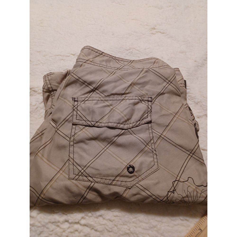 Tapa Threads Board Swim Shorts Men 36 Gray Floral Embroidered Tie Waist Pocket‎